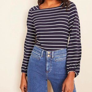 Ann Taylor Striped Square Neck Top Navy and White